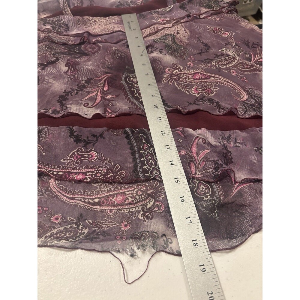Vtg Y2k Silk Tiered Cami Blouse Asymmetrical Paisley Whimsigoth Fairy XL Purple - Picture 9 of 16